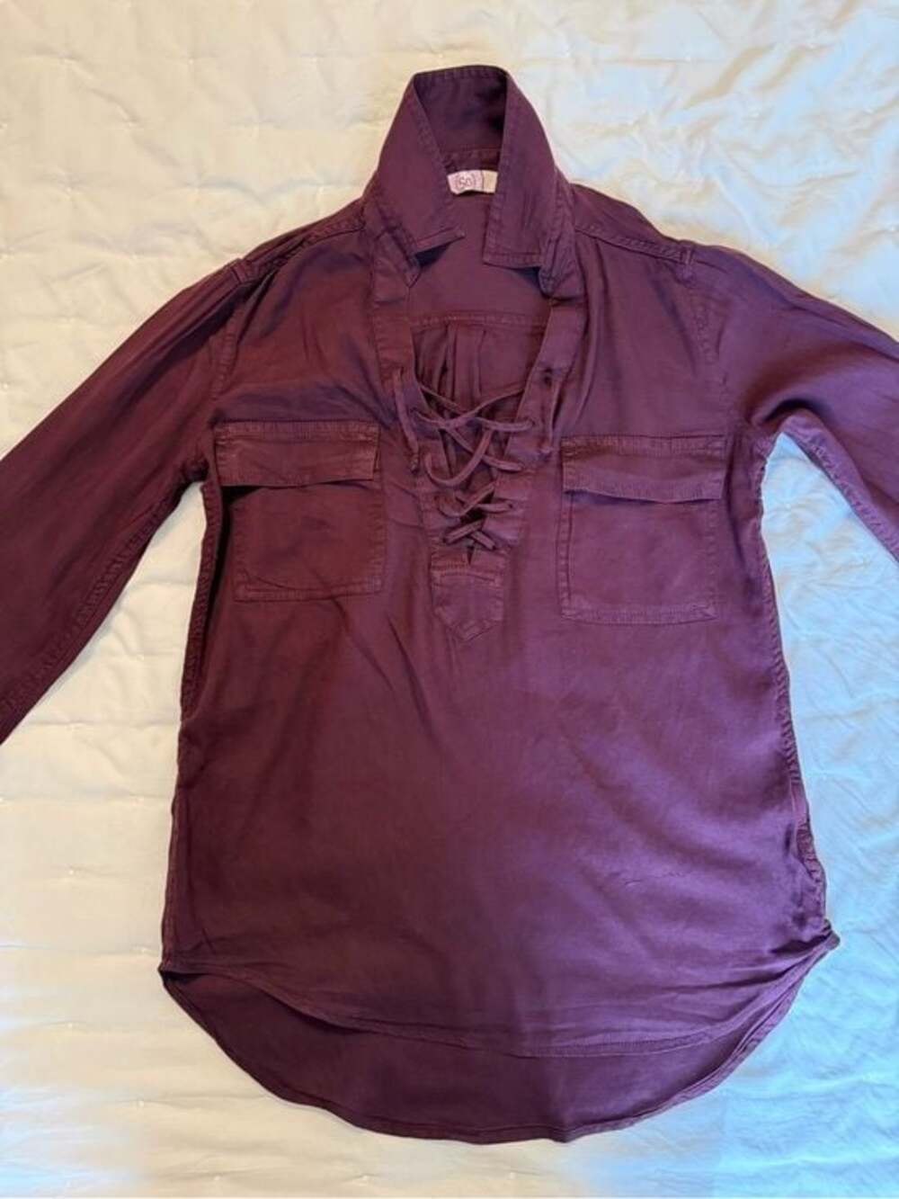 Women’s So Heritage Lace-Up Long Sleeve Casual Shirt in Plum size xs